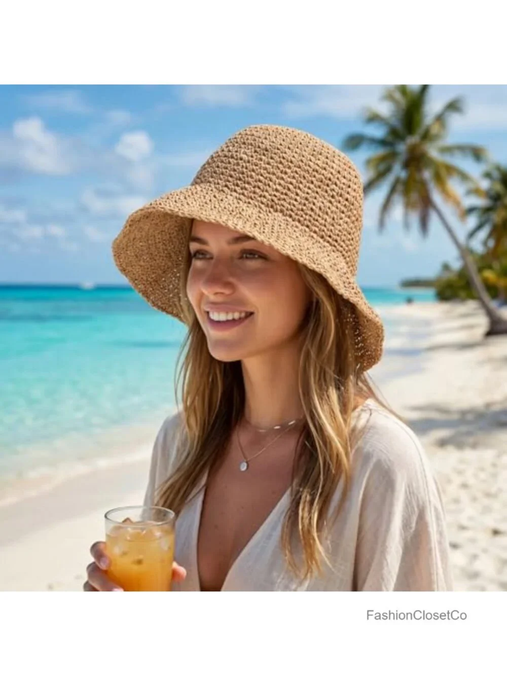Women Straw Sun Hat Wide Brim Foldable Beach Lightweight Packable Travel Cap